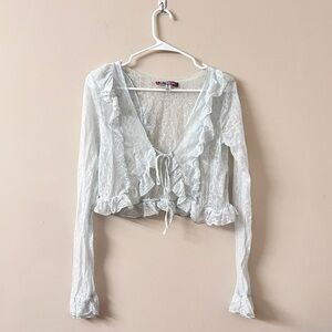 Urban Outfitters Long Sleeve Lace Ruffle Blouse Cardigan - Pastel blue Size M